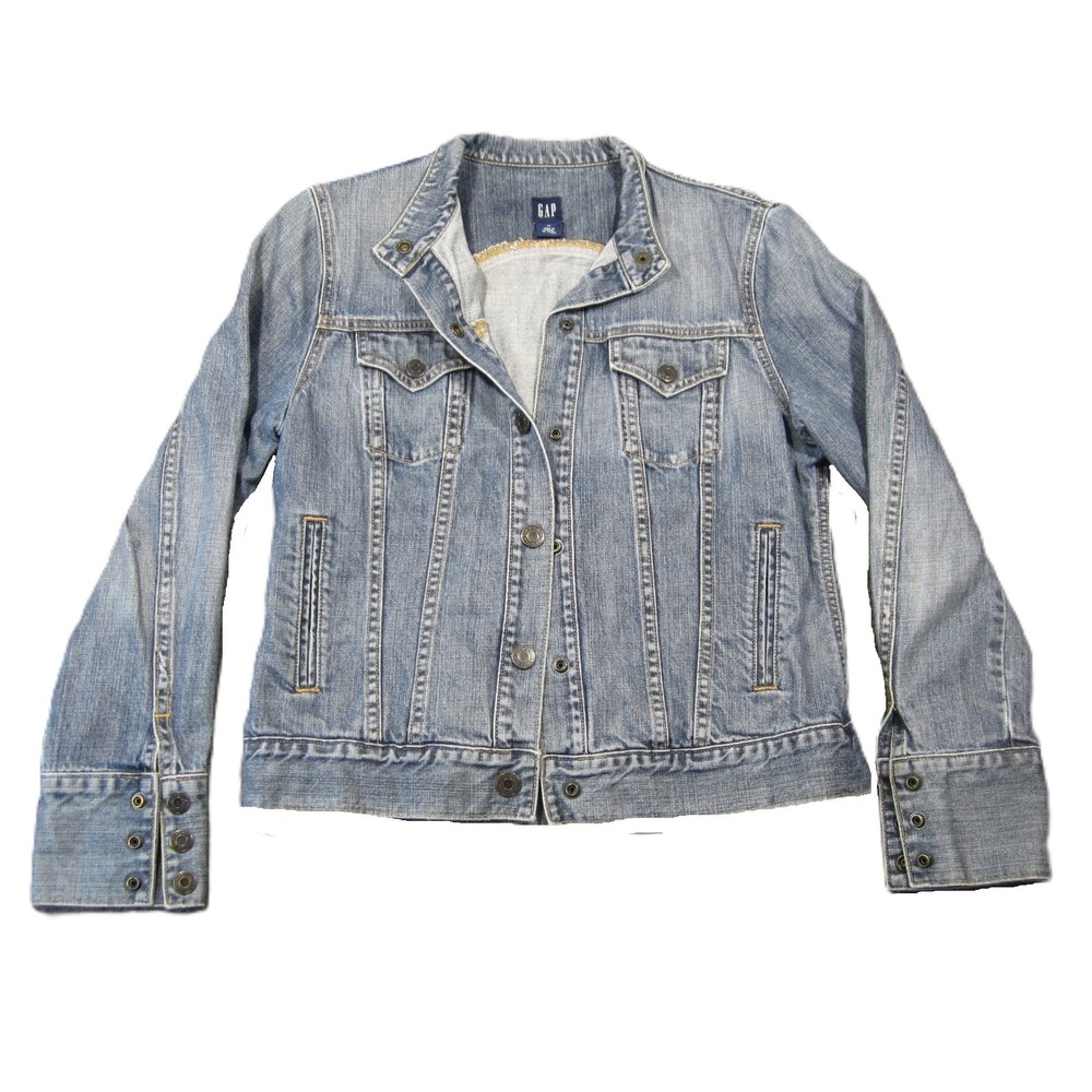 Vtg Gap Denim Trucker Jacket Womens M Blue Snap 90s Y2K Grunge Western Punk Rock